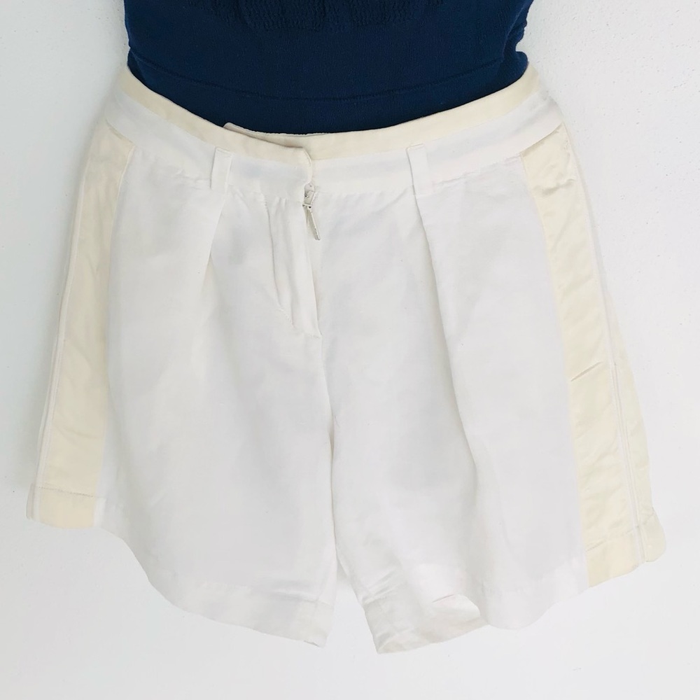 Roberto Cavalli White High-Waist Shorts with Gold Silk Side Panels Size 38